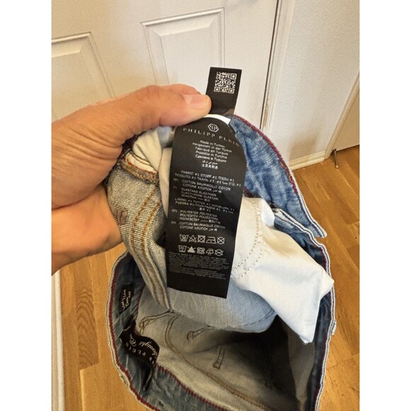 PHILIPP PLEIN Super straight Cut Washed blue Distressed Jeans Size 32 x 32 - Picture 5 of 10